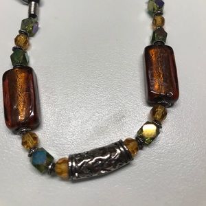 Baltic Amber and Aurora Borealis bead Ribbon Necklace